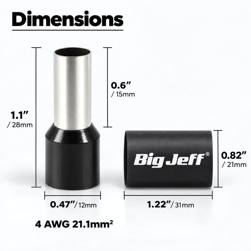 Big Jeff Audio 4 AWG Wire Ferrule & Heat Shrink Kit, 12 Ferrules, Red/Black