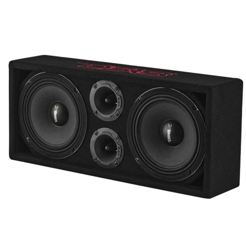 Dual 8 inch 275W RMS Voceteo Loaded Enclosure w Tweeters, Amplifier & Speakon