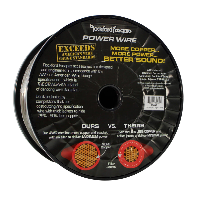 Rockford Fosgate 4 AWG 100% OFC Power/Ground Wire Black Lot Cut By The Foot
