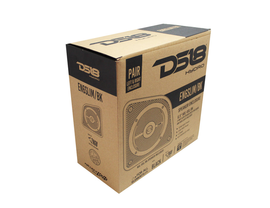 Pair of DS18 6.5" 100W 4 Ohm 2-Way RGB Slim Marine Speaker w/ Enclosure EN6SLIM