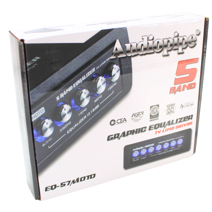 Audiopipe 5 Band 7 Volt Half-Din Line Driver Graphic Equalizer Black EQ-57MOTO