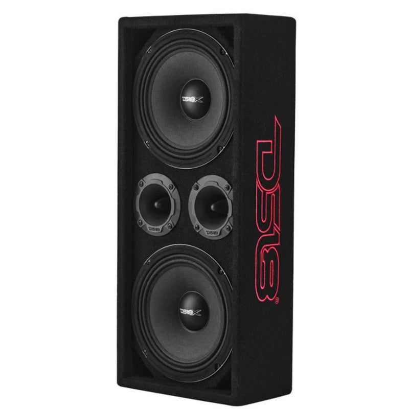 Dual 8 inch 275W RMS Voceteo Loaded Enclosure w Tweeters, Amplifier & Speakon