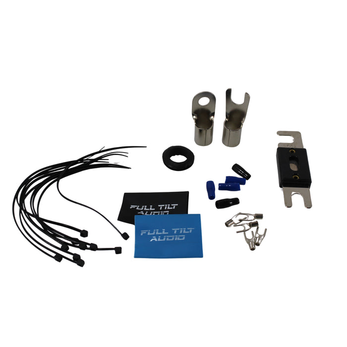 Full Tilt Audio 100% OFC 0 Gauge Light Blue / Black Amplifier Install Kit