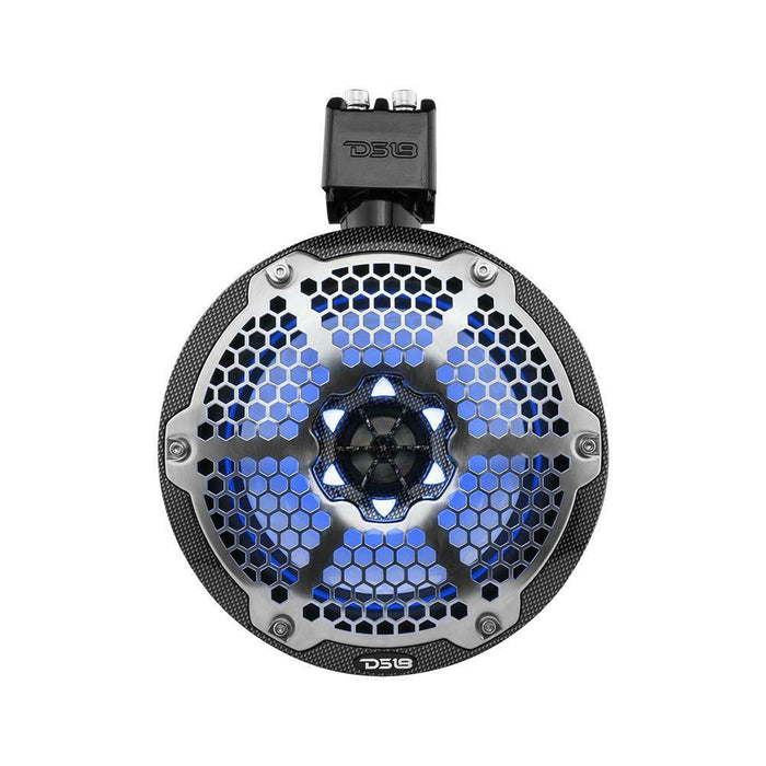 Pair of DS18 8" 375W 4 Ohm Black Carbon Fiber Marine Tower Speaker w/ RGB LED