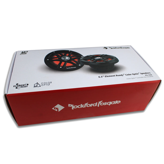 Pair of Rockford Fosgate Black 6.5" 1200W 4 Ohm Color Optix Marine 2 Way M2-65B