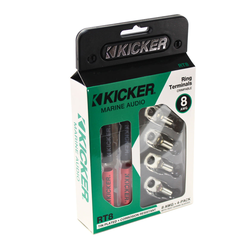 Kicker 8 Gauge AWG 5/16" Nickel Plated Marine-grade Ring Terminal 4 Pack 47RT8