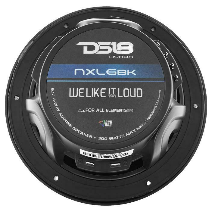 DS18 6.5" 600W 4 Ohm Black Marine Power Sport RGB LED Speakers Pair NXL6BK