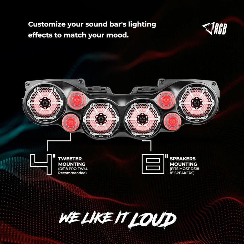 DS18 White Jeep Wrangler JL JLU RGB Sound Bar 4x 8" Speakers 4x Tweeters