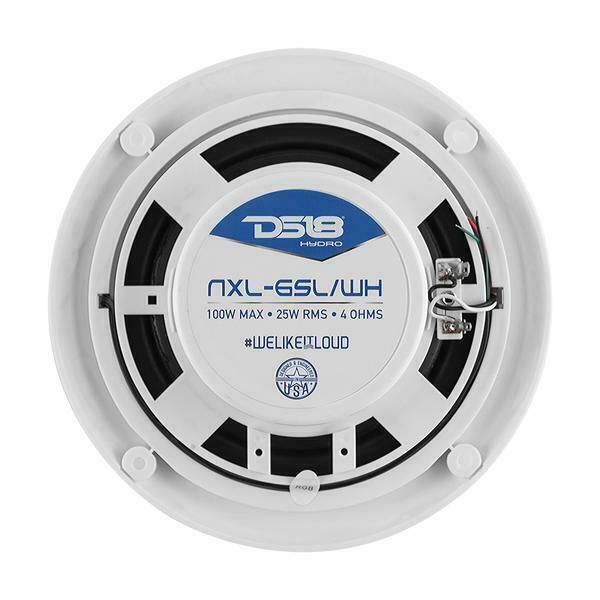 DS18 6.5" 200W 4-Ohm 2-Way Slim Marine Speakers Pair W/RGB LED White NXL-6SL