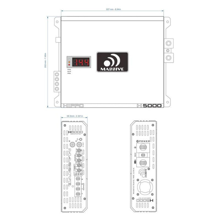 5000W RMS 1-Ohm Monoblock Amplifier Massive Audio HIPPO Series MA-H5000