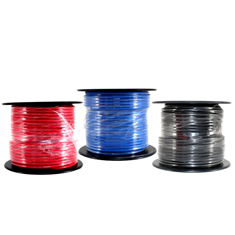 14 GA 100 FT Red Black Blue Stranded Spools of CCA Primary Power Ground  Wire Cable