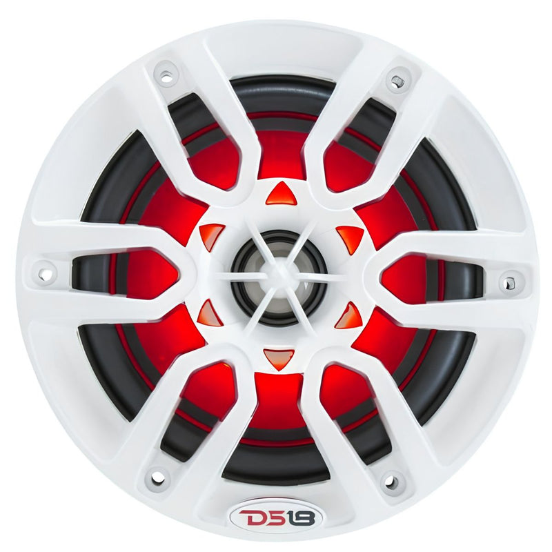 DS18 8" 125W 4 Ohm Power Sport Marine Speakers RGB LED Hydro 1 PAIR White NXL8
