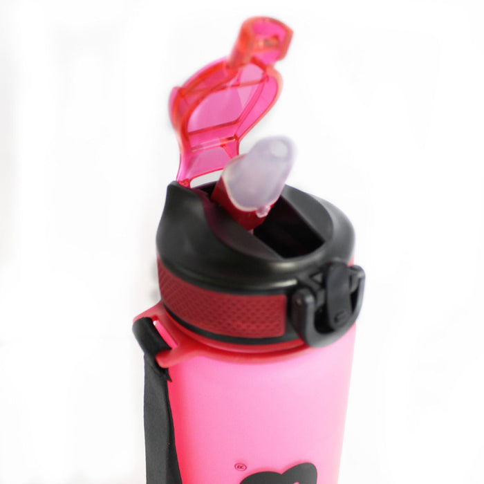 DS18 Red Plastic Water Bottle w/ Spring Loaded Lid, Carry Strap & Built In Straw
