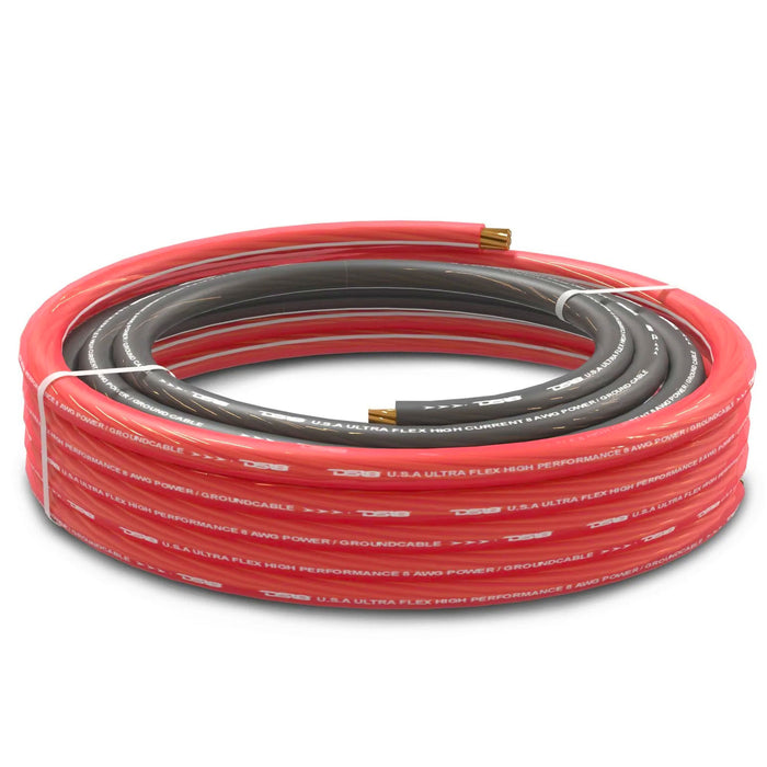 DS18 Ultra Flex 4GA Pre-cut CCA Power & Ground Cable/Wire 5FT Black & 20FT Red