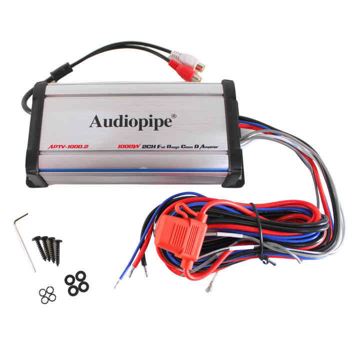 Audiopipe 4 Ohm 1000W 2 Channel Full Range Class D Marine Weatherproof Amplifier