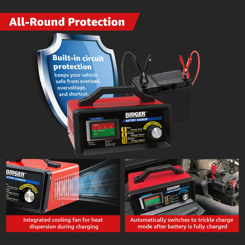 Heavy Duty 12 Volt 2 Amp / 6 Amp Regular and AGM Battery Charger