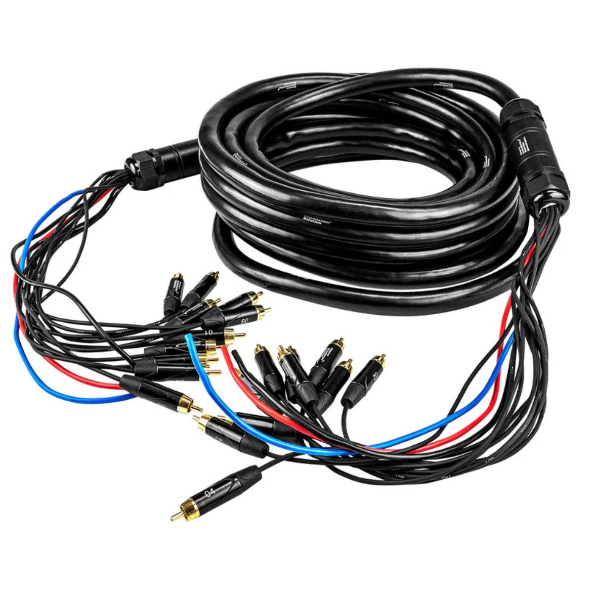 30ft Medusa Cable 10-Channel RCA with 3x12 Ga Black, Blue, Red