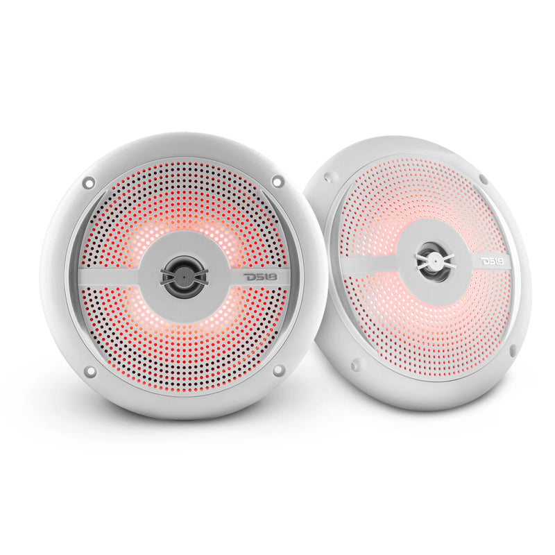 DS18 6.5" 200W 4-Ohm 2-Way Slim Marine Speakers Pair W/RGB LED White NXL-6SL