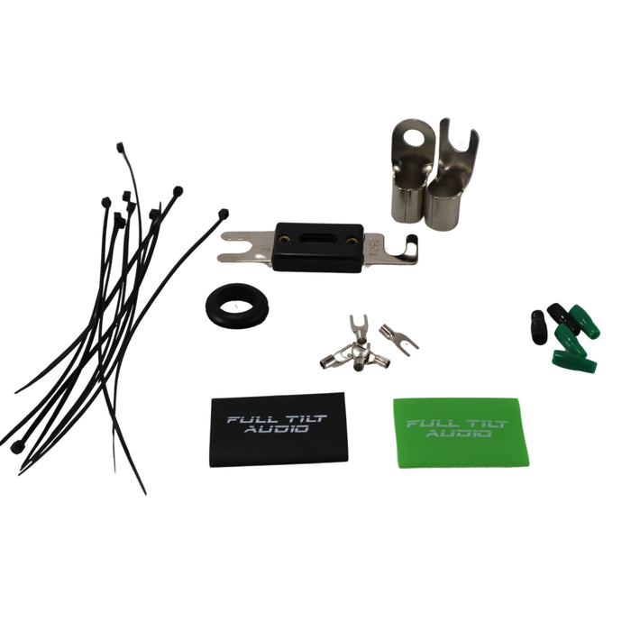 Full Tilt Audio 100% OFC 0 Gauge Sea Foam Green / Black Amplifier Install Kit