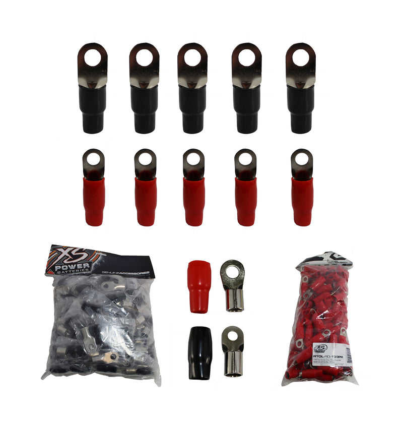 XS Power 5 Red + 5 Black 0 AWG 10.5MM Ring Terminals Nickel Plated XS-RT0L
