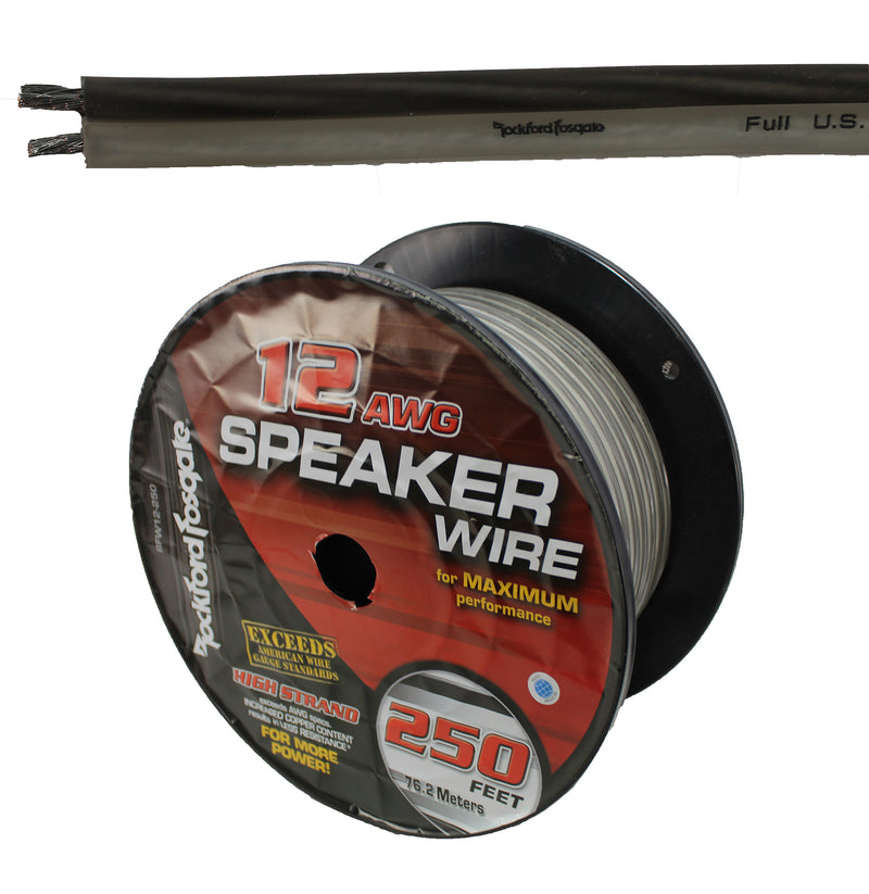 Rockford Fosgate 12 AWG 100% OFC Speaker Silver/Black Wire Lot Cut By The Foot