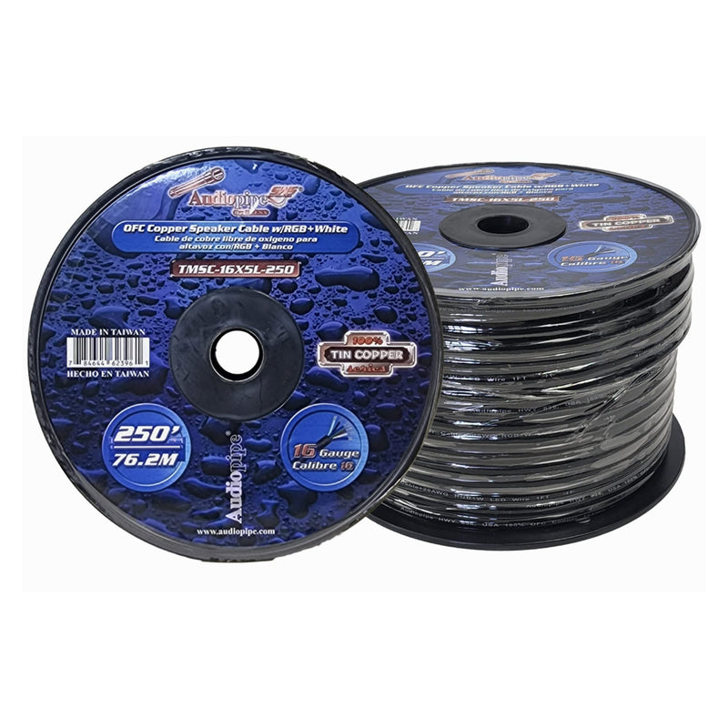 Audiopipe 250 Feet AWG 16 Guage Copper Speaker Cable W/RGB+White TMSC-16X5L-250