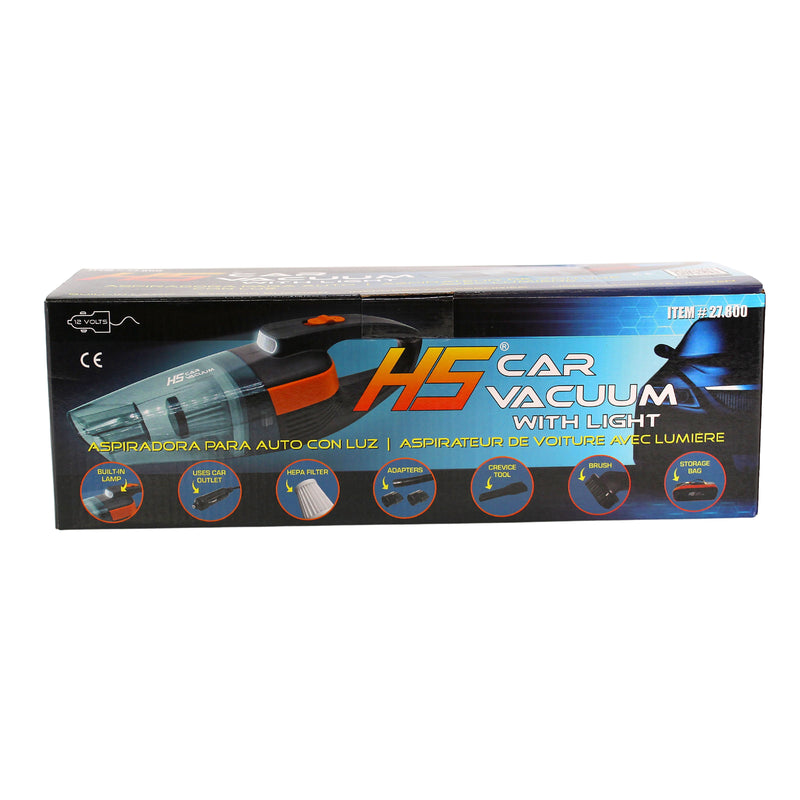 12V Portable Car Vacuum Cleaner with LED Light, HEPA Filter & Travel Bag