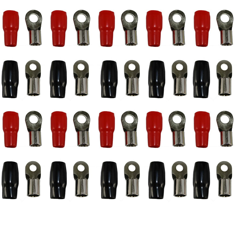 XS Power 4 AWG 10.5mm Nickel-Plated Ring Terminals Red & Black 20 Pack