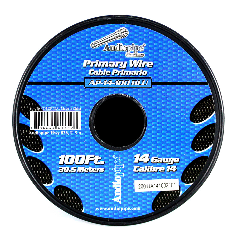 14 GA 100 FT Blue Stranded of CCA Primary Power Ground Wire Cable - Full Spool