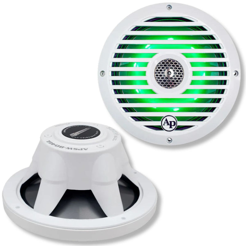 8" 175W RMS Coaxial 2-Way Marine Speaker Pair w/ RGB LED Lights | APSW-804GL
