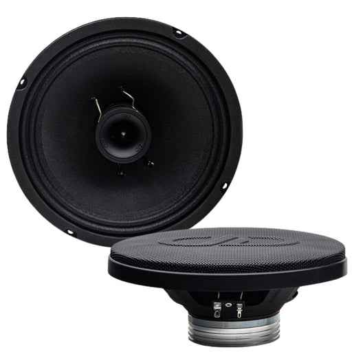 DD Audio VO-XN308 8 inch neo coaxial speakers rated at 250 watts RMS. High output, wide bandwidth design for loud, clear sound. Front Side View of Speakers