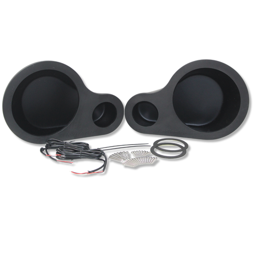 view of fronts and includesd hardware of 8 Inch Universal Speaker Pods Pair ABS Black OEM Finish