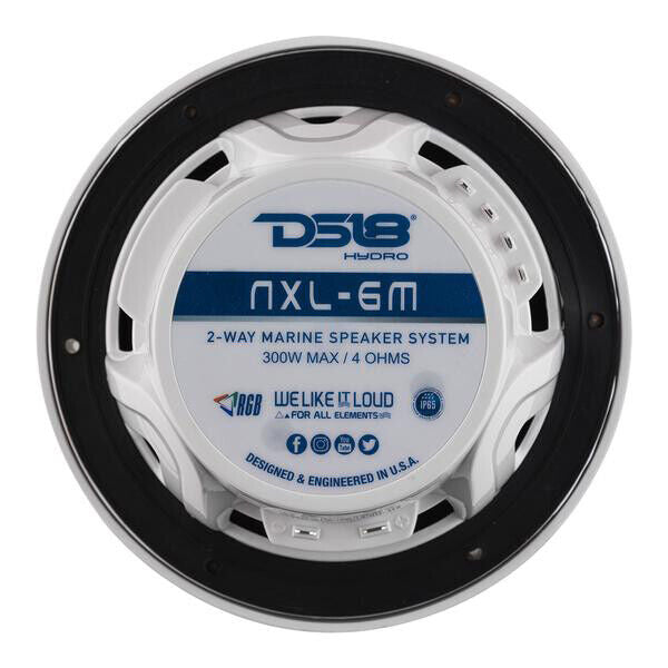 Pair of DS18 HYDRO White 6.5" 600W 4 Ohm 2-Way Marine Speakers RGB NXL-6M
