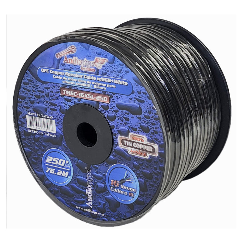 Audiopipe 250 Feet AWG 16 Guage Copper Speaker Cable W/RGB+White TMSC-16X5L-250