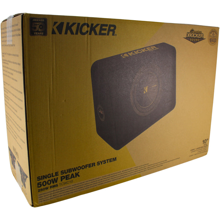 Kicker CompC 10" 250W RMS 4-Ohm Compact Loaded Subwoofer Enclosure / 50TCWC104