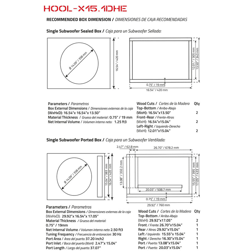 DS18 Hooligan X 15" 6000 Watt 4"DVC 1 Ohm High Excursion Competition Subwoofer