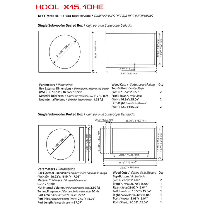 DS18 Hooligan X 15" 6000 Watt 4"DVC 1 Ohm High Excursion Competition Subwoofer