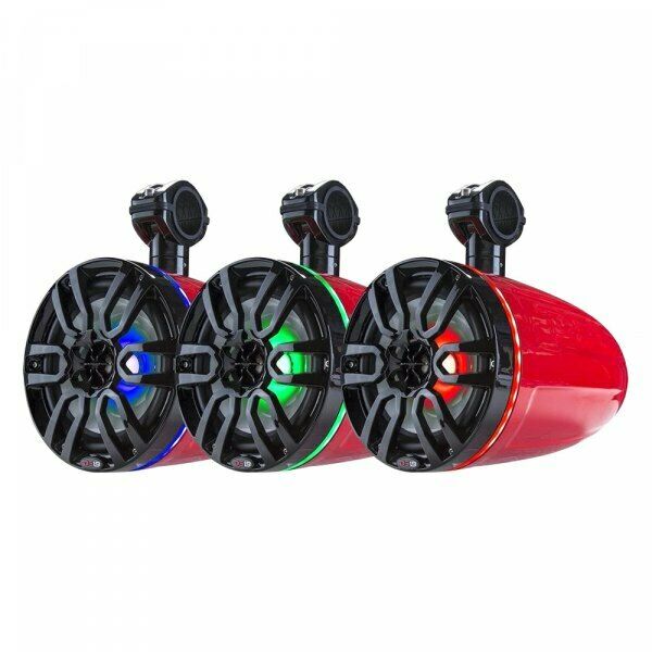 DS18 Hydro 8" 375 Watts 4 Ohm Marine Towers with Integrated RBG Lights Red