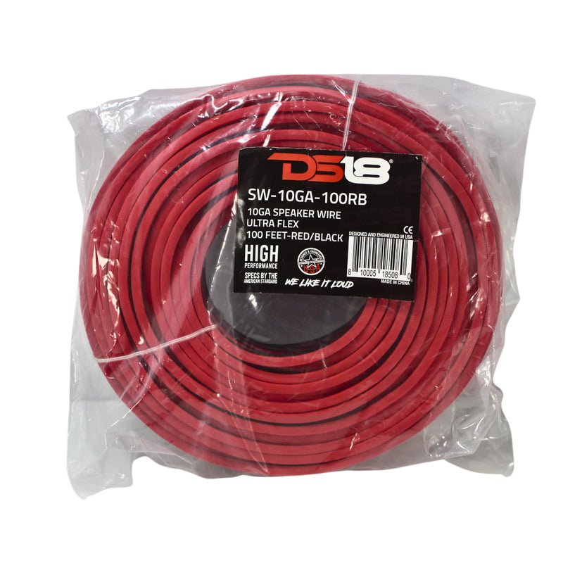 DS18 Pre-Cut Roll of 100 FT Red/Black Ultra Flex CCA Speaker Wire SW-10GA-100RB