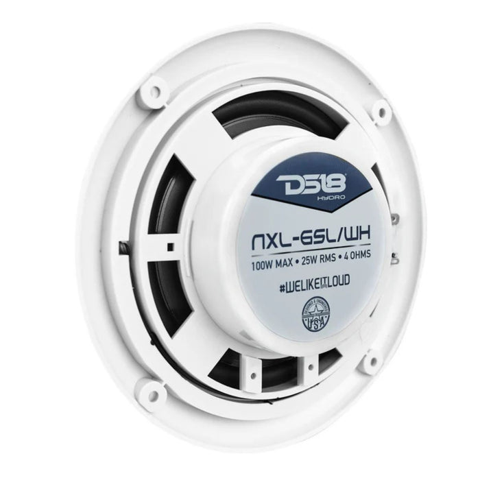 DS18 6.5" 200W 4-Ohm 2-Way Slim Marine Speakers Pair W/RGB LED White NXL-6SL