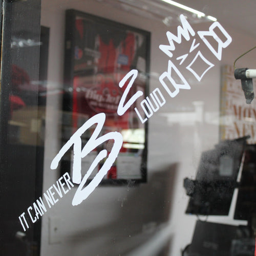 B2 Audio "It Can Never B2 Loud" / Riot Guy White 5" x 20" Vinyl Sticker