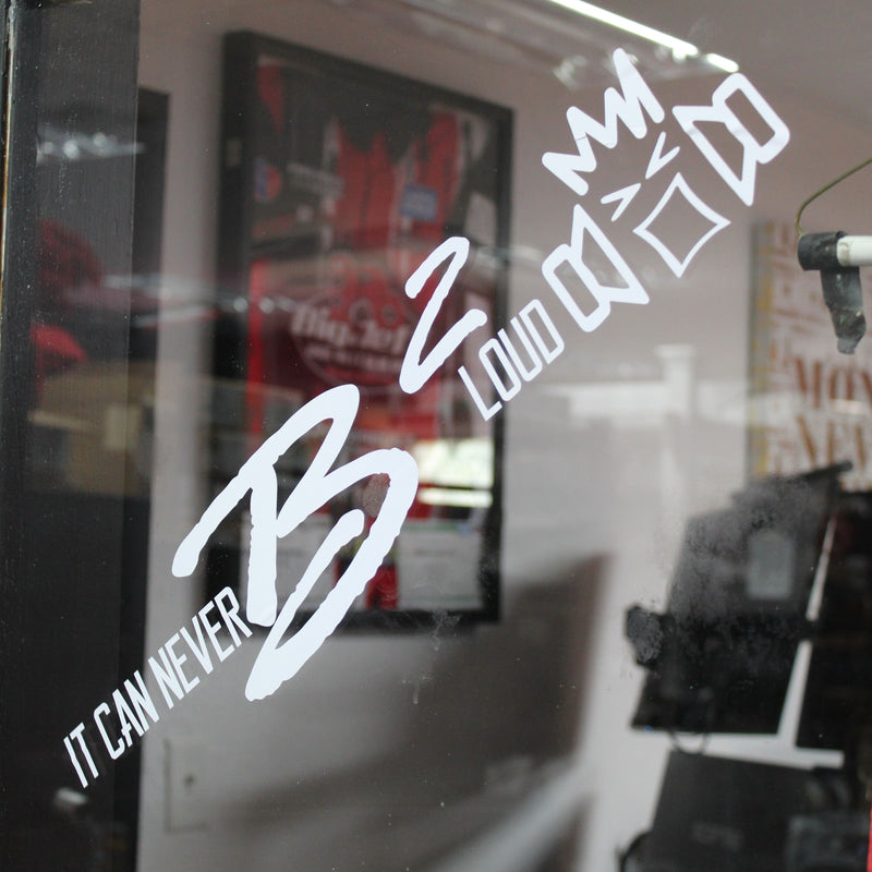 B2 Audio "It Can Never B2 Loud" / Riot Guy White 5" x 20" Vinyl Sticker