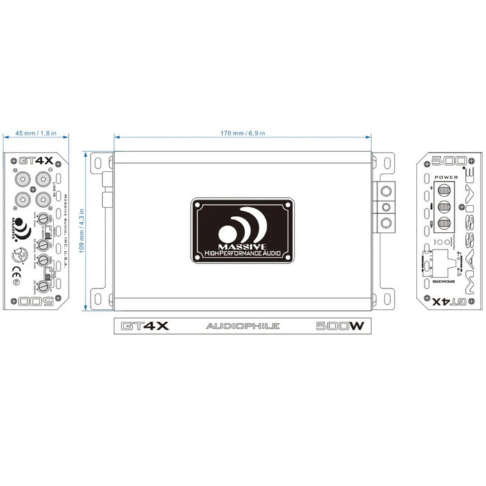 120 Watts RMS 4 Channel  2 Ohm Stable Class D Car Audio Amplifier Massive Audio