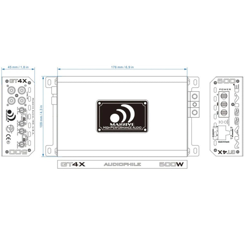 120 Watts RMS 4 Channel  2 Ohm Stable Class D Car Audio Amplifier Massive Audio