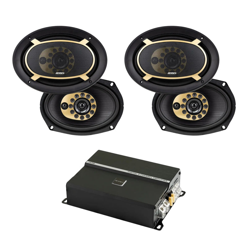 2 Pairs of 6" x 9" 75W RMS 4-Ohm JS69T Speakers w/ 4 channel 740W RGB Amplifier
