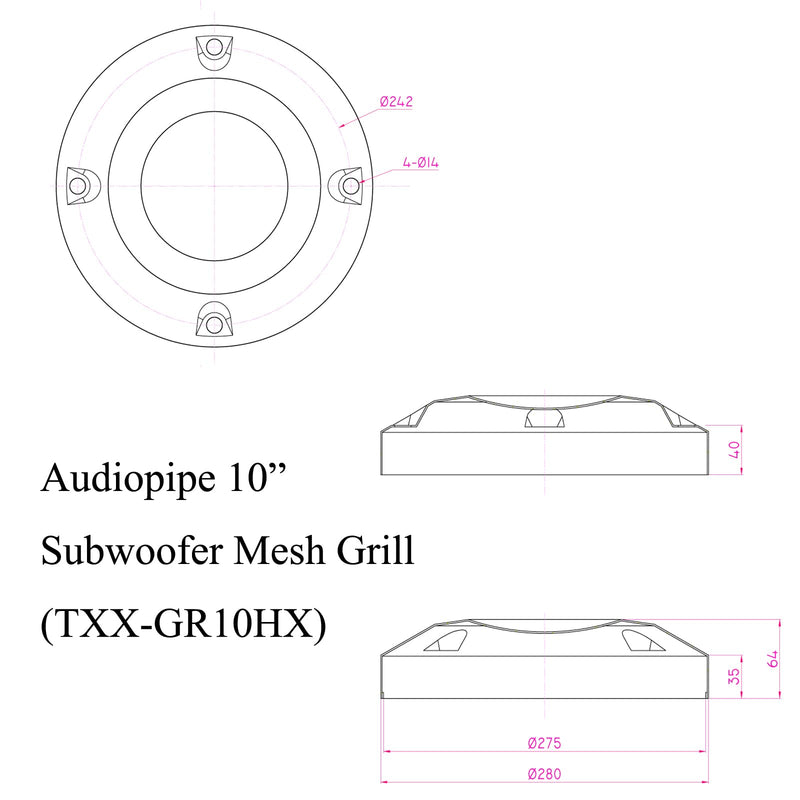 10" High Excursion Black 4 Split Subwoofer Mesh Grill Audiopipe TXX-GR10HX