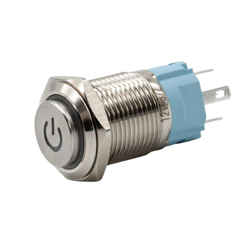 Sparked Innovation illuminated AL latching switch with power symbol (W, GR, PR)