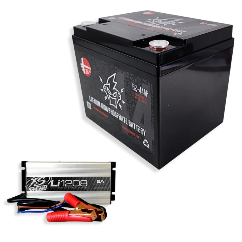B2 Audio 44AH 12V 5000W LiFePO4 Lithium Battery + XS Power Li1208 8A Charger