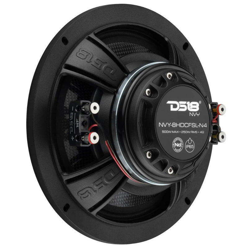 8" 250W RMS 4 Ohm Marine Hybrid Speakers Carbon Fiber DS18 NVY-8HDCFSL-N4