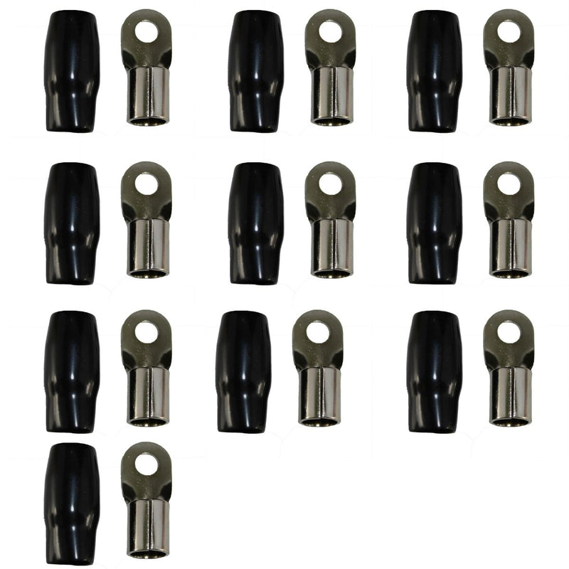 XS Power 10pk, Black 4 AWG 10.5MM Ring Terminals Nickel Plated XS-RT4L-BK